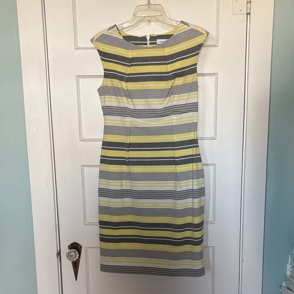 Calvin Klein Striped Yellow and Gray Dress Size 8